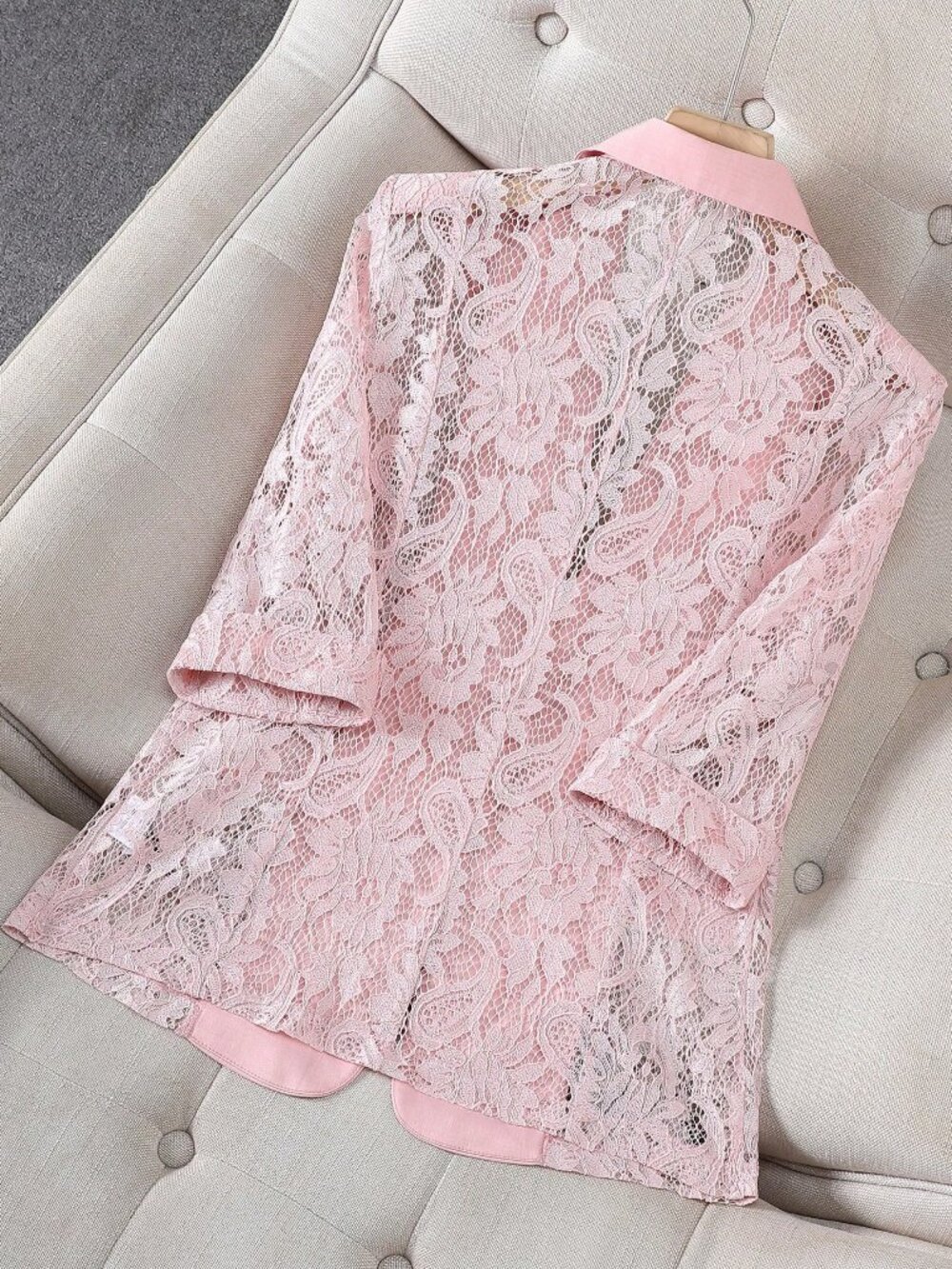 Pink Elegant Women's Sheer 3/4 Sleeve Lightweight Casual Office Blazer Jacket - Picture 2 of 6
